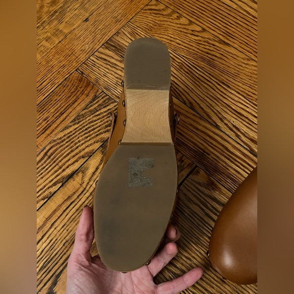 J. Crew Studded Camel Leather Convertible Wooden Clogs - Picture 12 of 12